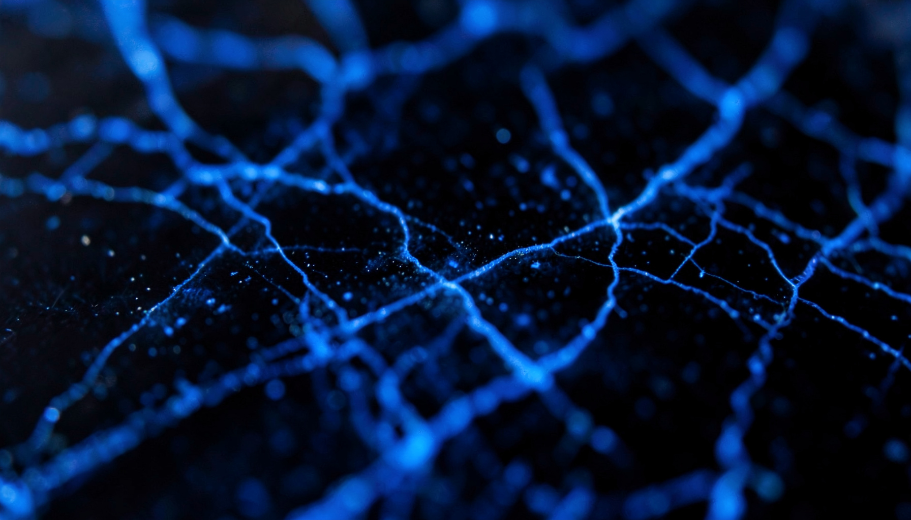Extreme close-up of polished obsidian stone surface with electric blue veining