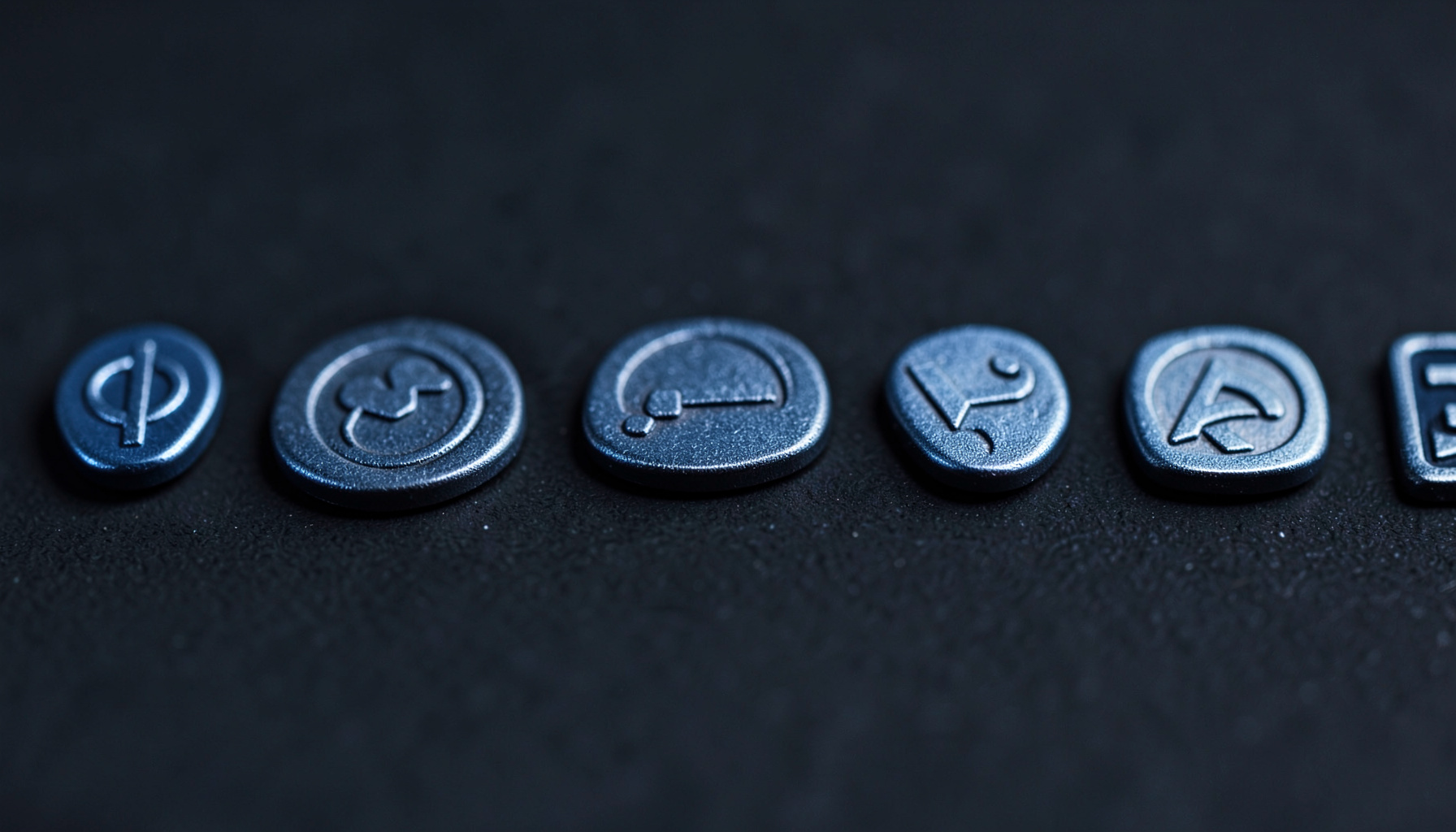 Row of payment method icons in muted metallic tones on dark background